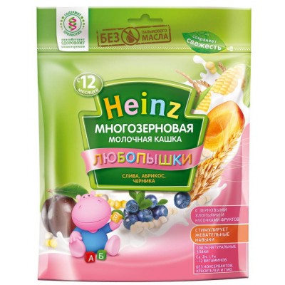 Каша Heinz молочная многозерновая слива-абрикос-черника с 12 мес, 200 гр